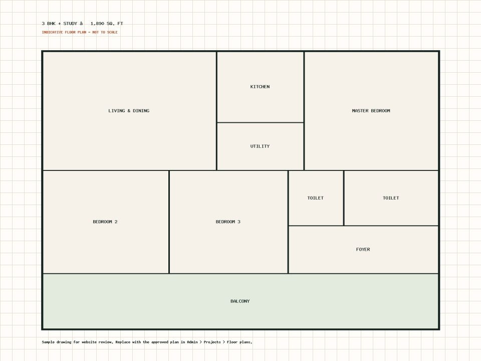 3 BHK + Study — 1,890 sq. ft